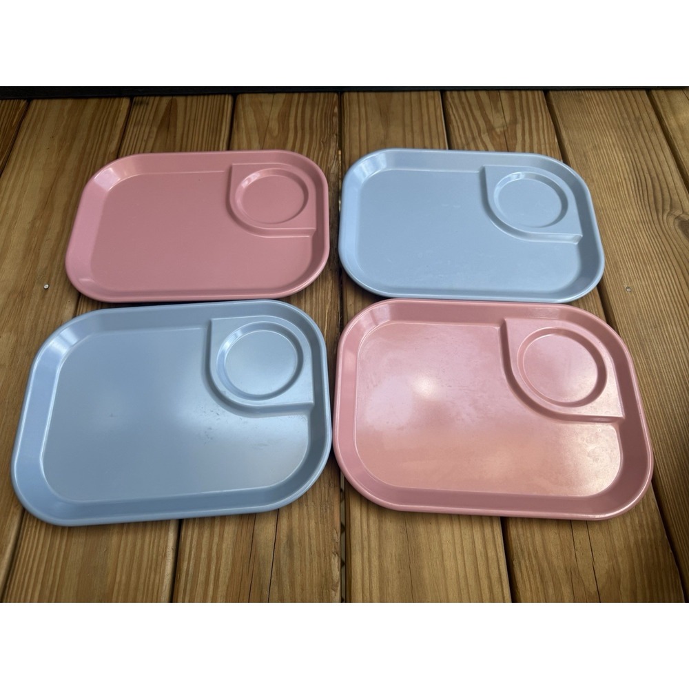 5 - Rubbermaid Pink Melamine Lunch/Snack TV Trays Cafeteria Camp Plate # 3850